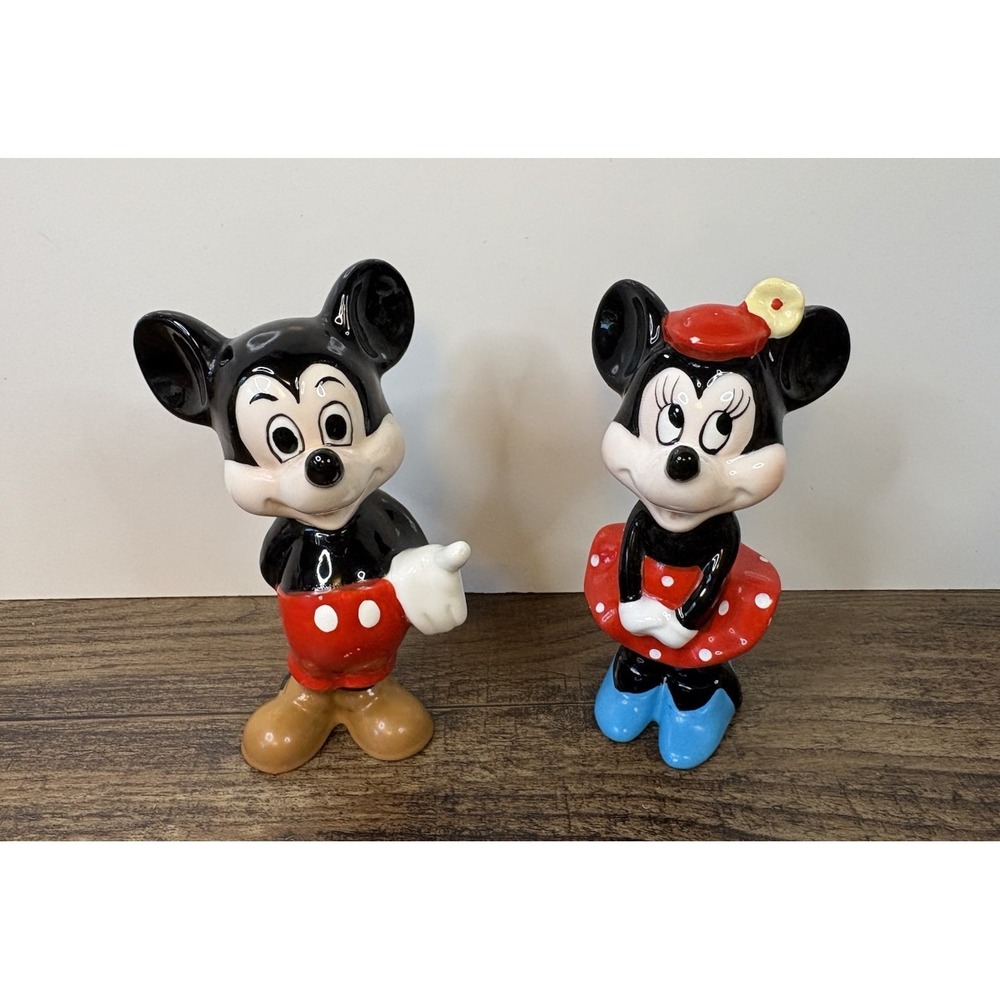 Vintage Mickey & Minnie Mouse Walt Disney Porcelain Ceramic Figure Set Japan